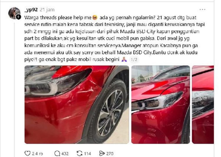Mobil Ditabrak Saat Servis, Pemilik Keluhkan Sikap Dealer Resmi